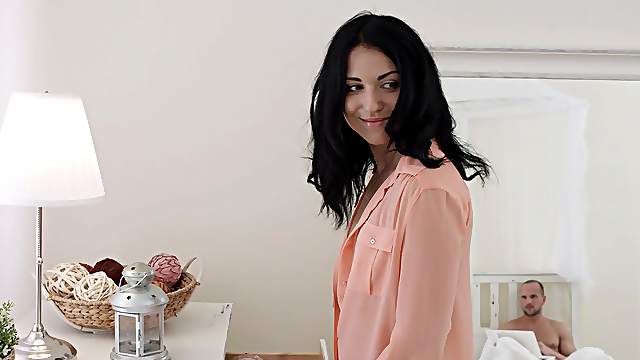 Black haired teen vixen Jessica Lincoln gives head and rides dick