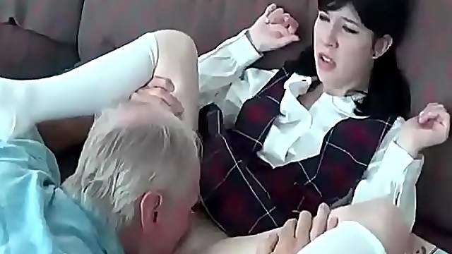 Dark haired college teen gets cum on her pretty face