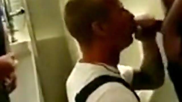 People come and go as a college guy sucks black cock.