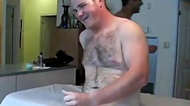 Passionate hairy man fucked on the kitchen table