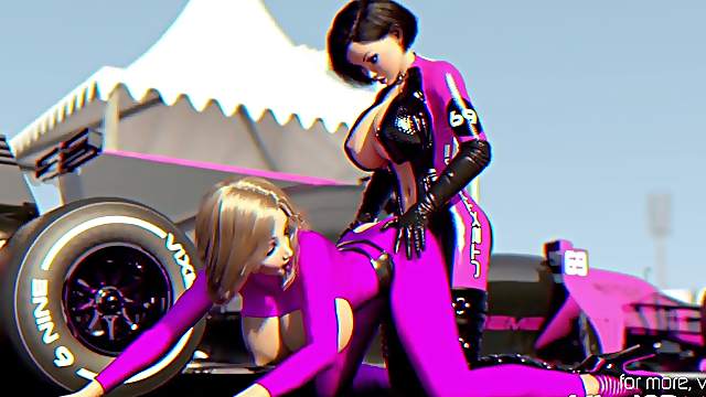 Lesbian futanari babes having sex in a sportcar racing