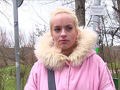 American tourist offers Czech blonde money for a quickie in his car