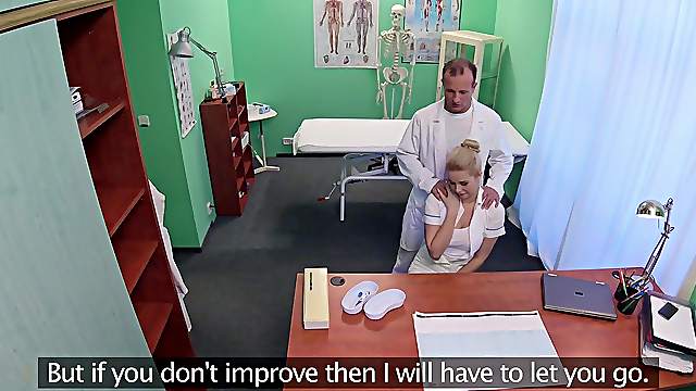 Naughty doctor gives a massage to his nurse and receives head