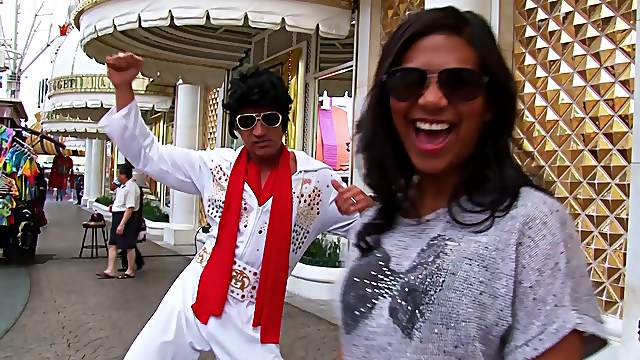Dude dressed as Elvis fucking hot Asian slut in the hotel room