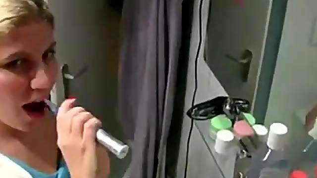 German making a delicious blowjob in the bathroom