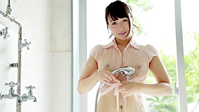 Japanese girl next door Nozomi Chihaya shower striptease