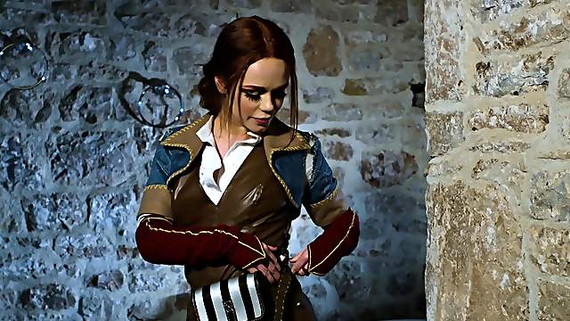 Game parody with redhead Ella Hughes who gets fucked by a fat cock