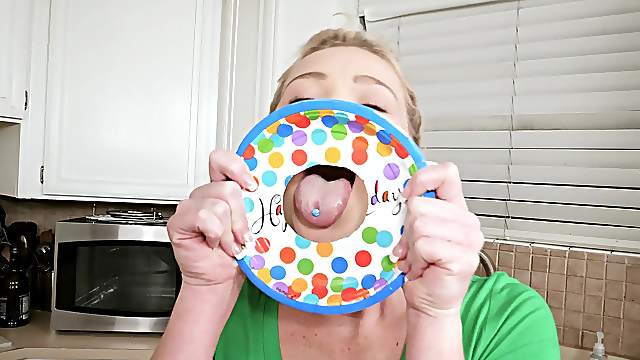 Kitchen blowjob in POV video by irresistible blonde Kay Carter