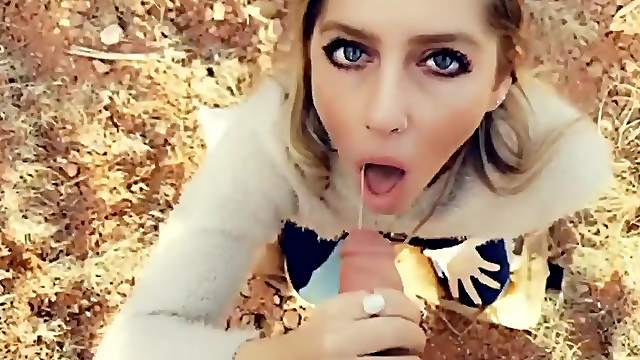 I got a great blowjob in my backyard from my blonde girlfriend in pov