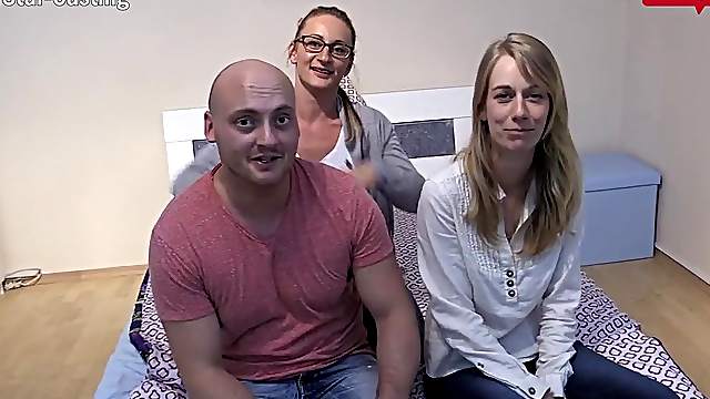 Young skinny babe has her first threesome experience