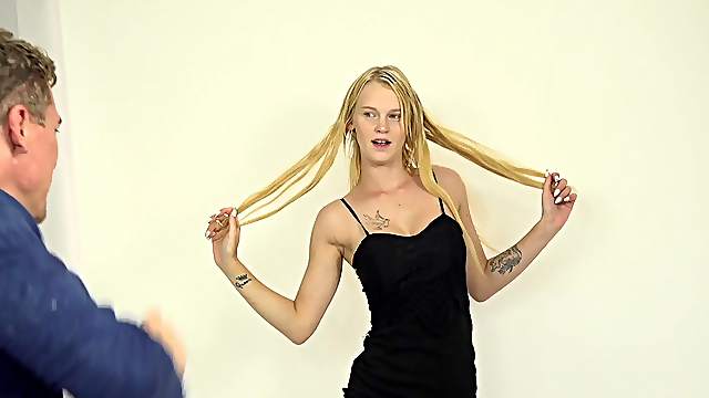 Novice blonde darling shows off in casting