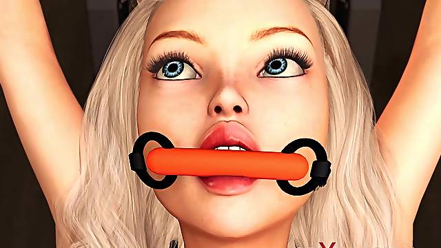 Hot 3d dickgirl fucks a sexy young blonde in restraints in the lab