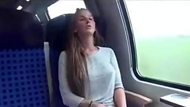 Slutty Ex GF play with pussy on train