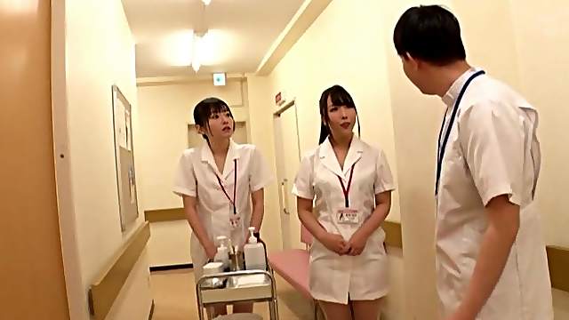 Very lucky patient gets his dick sucked by two kinky nurses