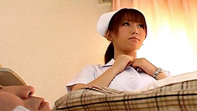 Trimmed pussy Japanese nurse Ai Sayama enjoys riding her patient