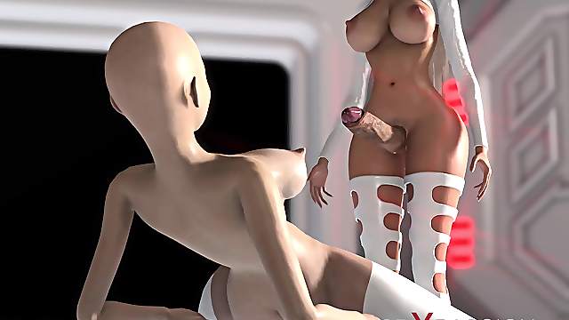Earth orbit - a sex journey. Alien shemale  fucks a horny sex slave in the space station