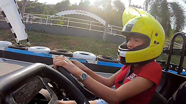 Big fake tits amateur Thai teen go karting and sex with her boyfriend