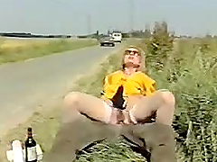 Retro Voyeur Blonde Sucks Cock and Gets Anal Fucked In Public