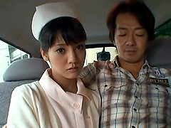Japanese nurse sucks a stranger's dick in back of the car