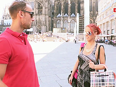 STREET FLIRT CASTING WITH GERMAN SKINNY REDHEAD TEEN