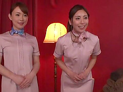 Lucky guy enjoys while Hitomi Madoka and her friend please his dick