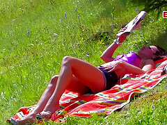 French amateur teen fuck outdoor with anal try in small ass