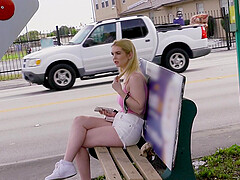 Pale blonde girl Layla Belle enjoys having sex with a stranger