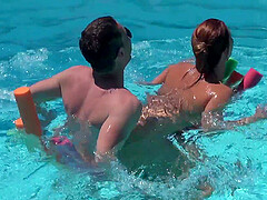 Group fucking by the pool with naughty Chrissy Fox and Spanelka