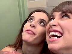 Riley Reid and hot Abbie Maley share one lucky stranger in the bathroom