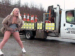 Blonde Tanya Lixx enjoys while flashing her boobs in public
