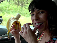 Close up POV video of Vera King being fucked in the back of a car