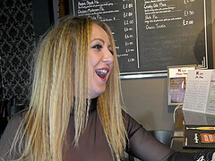 Classy Filth surprises a bald with a blowjob in the restaurant