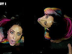 Cock hungry brunette Victoria Sunshine giving a BJ through a gloryhole