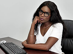 Ebony MILF Ana Foxx flaunts her curves in sultry solo session at the office