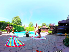 Sultry Shana and sizzling Heidi in a steamy foursome by the pool