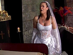 Sexy widow Tanya Cox mourns over her husband's grave, but a lewd priest helps relief her anguish with a hard-on!