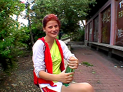 POV video with redhead chick getting fucked in the street