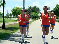 Gym class means a hot lesbian group sex outdoors