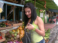 Hot Juliana rides big dick and eats cum outdoors