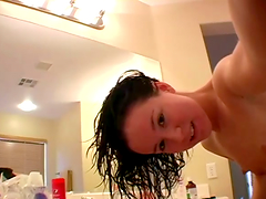 Naked Jamie Lynn shaves her legs in a bathroom in solo scene