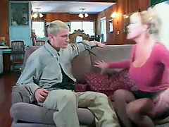Milf with huge tits is bending over for his cock