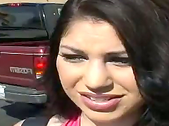 Vivacious brunette with big boobs enjoying a hardcore interracial fuck