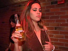Two sexy chicks get picked up in a club and fucked in VIP lounge