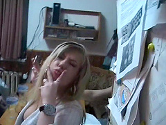 A Russian girl sits on guy's face and gets fucked in a homemade vid