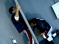 Comely gay studs fucking in locker room after game
