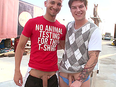 Gay Studs Blowing Each Other's Big Hard Cocks On A Parking Lot