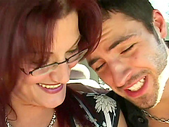 Sweet hooker sucking cock and gets her pussy fucked in threesome