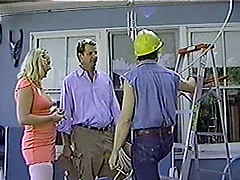 On a construction site a babe gets boned by two carpenters