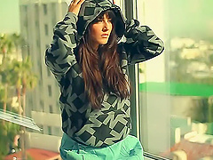 Babe with big tits rubs nipples and pussy in solo model erotic shoot