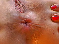 Provocative blonde with big tits showing off her gaping asshole close up after getting screwed with toys